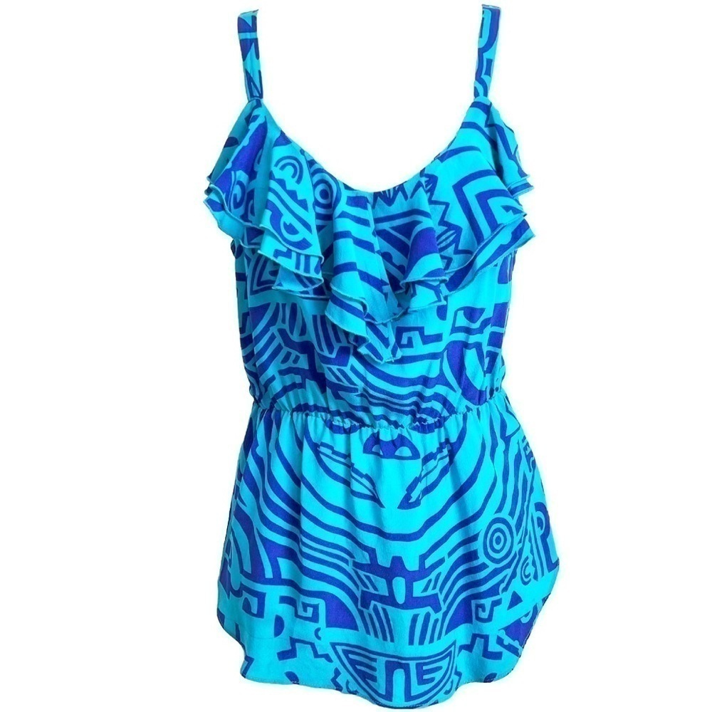 Amanda Uprichard Silk Peplum V Neck Ruffle Tank Top Blue Purple Small Pullover